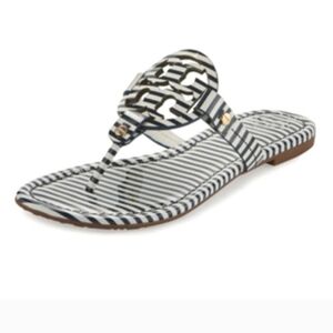 Tory Burch Leather Miller Striped Blue White Thong 7